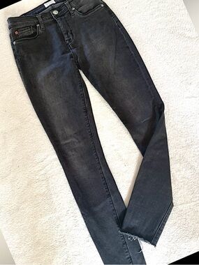HUDSON Black Stretch Skinny Jeans Sz 26 Raw Hem | Retail $195